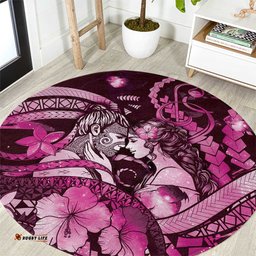 Maori Romantic Valentine Round Carpet The Hongi Kiss Pink Galaxy DT05