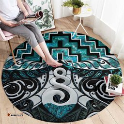 New Zealand Maori Round Carpet Poutama Pikorua Turquoise Paua Shell LT05
