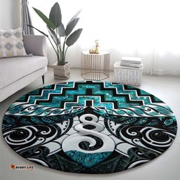 New Zealand Maori Round Carpet Poutama Pikorua Turquoise Paua Shell LT05