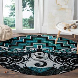New Zealand Maori Round Carpet Poutama Pikorua Turquoise Paua Shell LT05