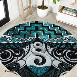 New Zealand Maori Round Carpet Poutama Pikorua Turquoise Paua Shell LT05