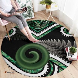 Koru Pounamu Aotearoa Round Carpet Maori Paua Shell Mix Silver Fern LT14