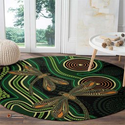 Green Indigenous Dragonfly Australia Round Carpet Aboriginal Art LT14