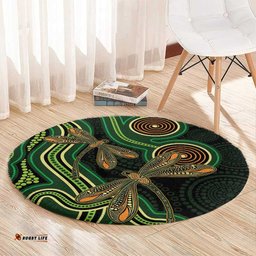 Green Indigenous Dragonfly Australia Round Carpet Aboriginal Art LT14
