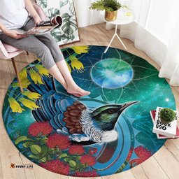 New Zealand Tui Bird Round Carpet Maori Koru With Pohutukawa Galaxy Style LT05