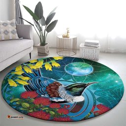 New Zealand Tui Bird Round Carpet Maori Koru With Pohutukawa Galaxy Style LT05