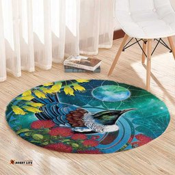 New Zealand Tui Bird Round Carpet Maori Koru With Pohutukawa Galaxy Style LT05