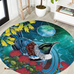 New Zealand Tui Bird Round Carpet Maori Koru With Pohutukawa Galaxy Style LT05