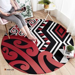 New Zealand Round Carpet Aotearoa Kowhaiwhai Mix Taniko Art - Red LT14