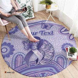 Personalised Epilepsy Awareness Round Carpet Purple Ribbon Butterfly And Brain Aboriginal Art DT05