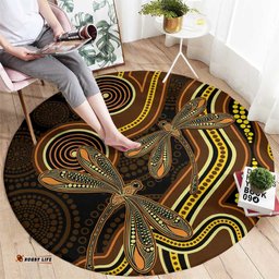 Orange Indigenous Dragonfly Australia Round Carpet Aboriginal Art LT14