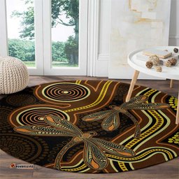 Orange Indigenous Dragonfly Australia Round Carpet Aboriginal Art LT14
