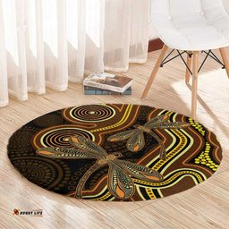 Orange Indigenous Dragonfly Australia Round Carpet Aboriginal Art LT14
