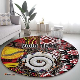 Personalised Aotearoa and Australia Together Round Carpet Koru and Kangaroo - Taniko with Aboriginal Motif LT03