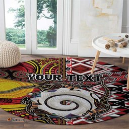 Personalised Aotearoa and Australia Together Round Carpet Koru and Kangaroo - Taniko with Aboriginal Motif LT03