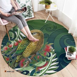 New Zealand Kea Bird Round Carpet With Maori Koru Fern LT05