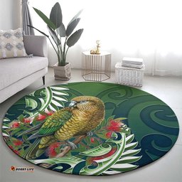 New Zealand Kea Bird Round Carpet With Maori Koru Fern LT05