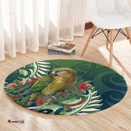 New Zealand Kea Bird Round Carpet With Maori Koru Fern LT05
