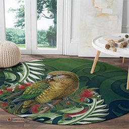 New Zealand Kea Bird Round Carpet With Maori Koru Fern LT05