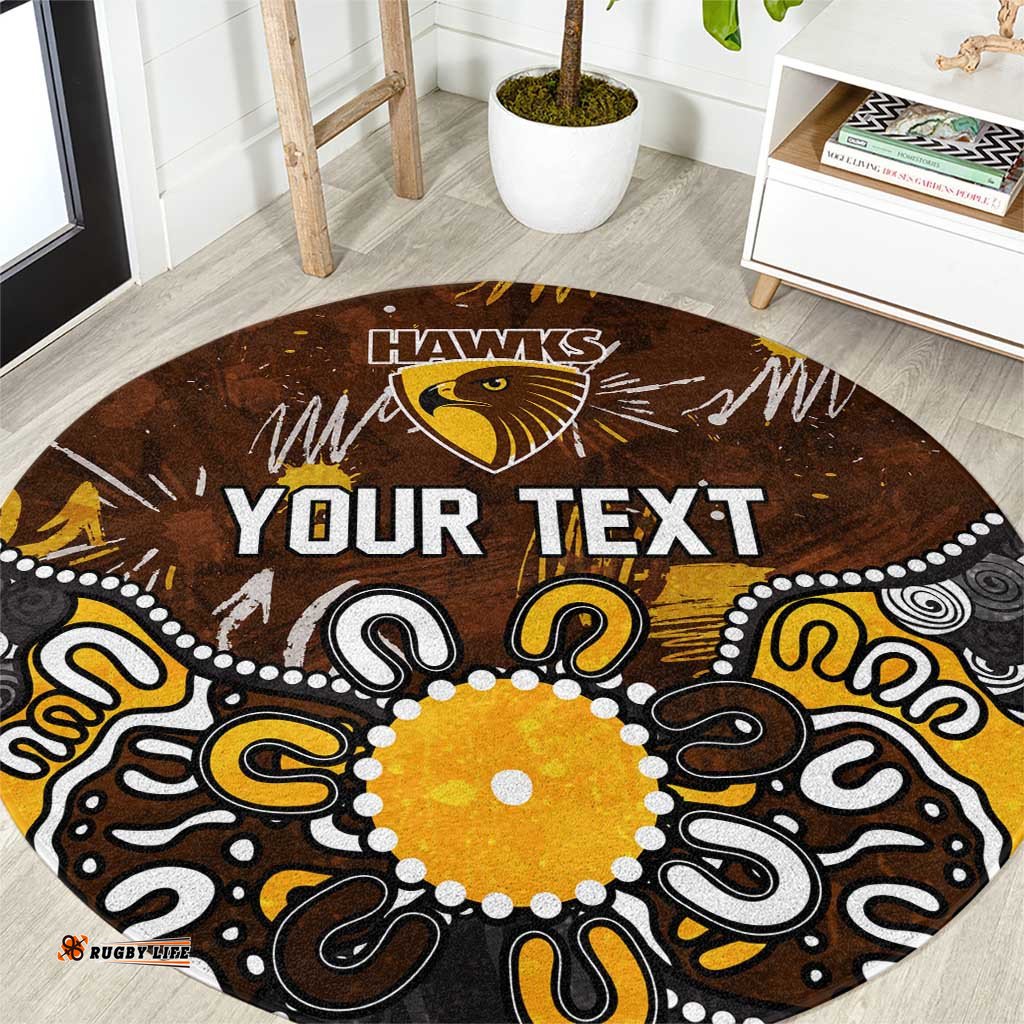 Personalized Hawthorn Hawks Round Carpet Aboriginal Dot Painting Graffiti Style TS04