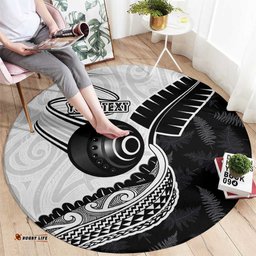 Personalised Aotearoa Lawn Bowls Round Carpet Maori and Silver Fern Half Style LT03