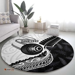 Personalised Aotearoa Lawn Bowls Round Carpet Maori and Silver Fern Half Style LT03