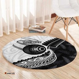 Personalised Aotearoa Lawn Bowls Round Carpet Maori and Silver Fern Half Style LT03
