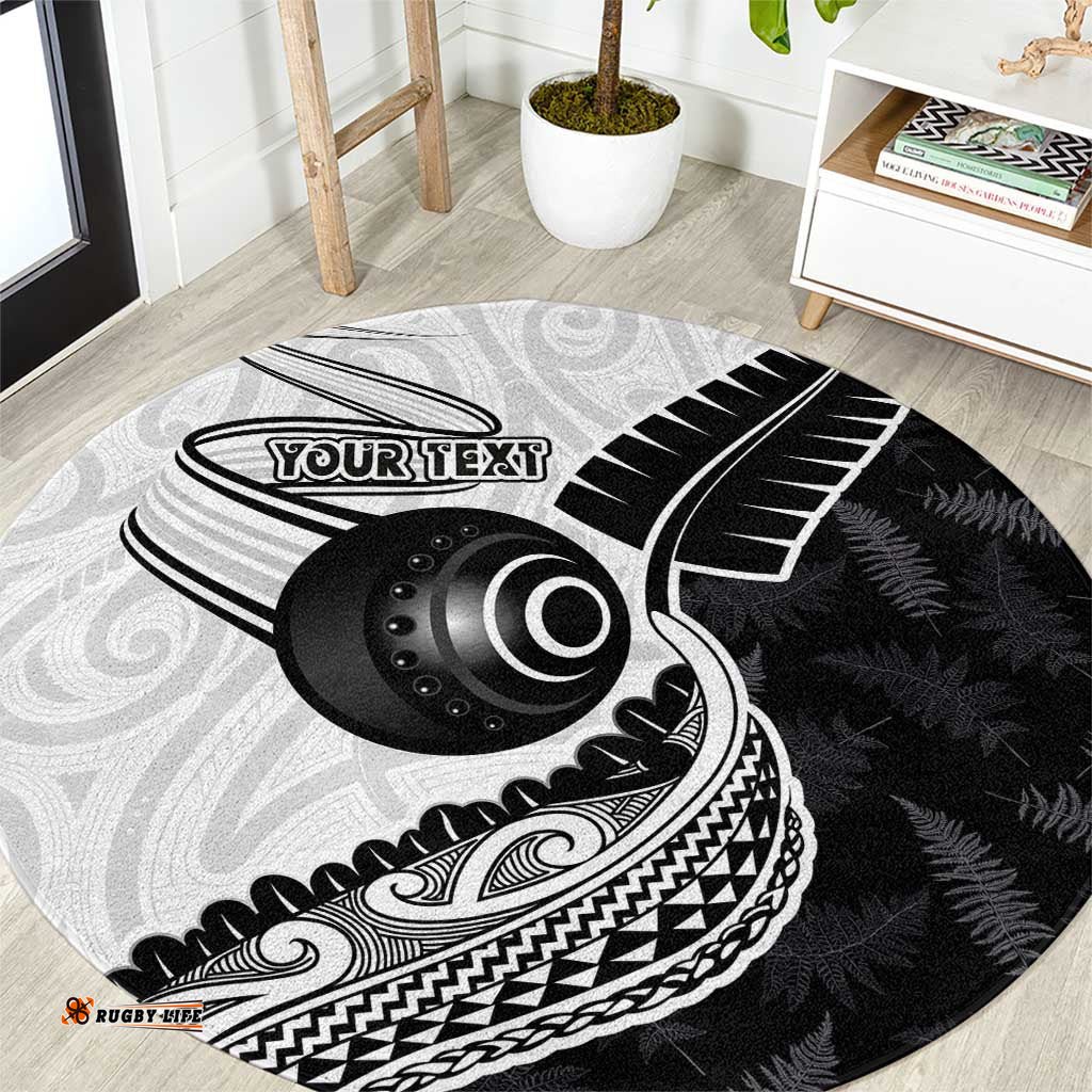 Personalised Aotearoa Lawn Bowls Round Carpet Maori and Silver Fern Half Style LT03