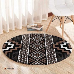 Classic Tukutuku Pattern Aotearoa Round Carpet Niho Taniwha and Puhoro Motifs LT7