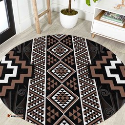 Classic Tukutuku Pattern Aotearoa Round Carpet Niho Taniwha and Puhoro Motifs LT7