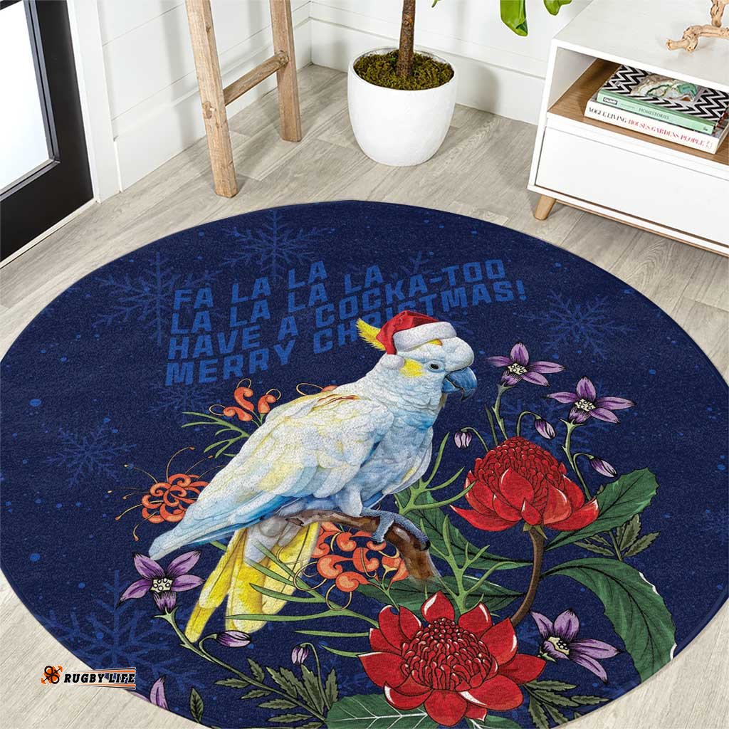 Merry Cocka-mas Round Carpet Australia Christmas Blue Art LT9