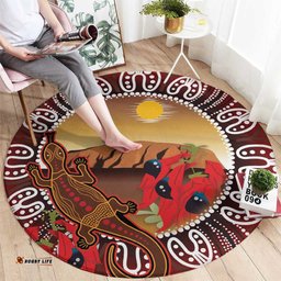 Indigenous Goanna Australia Round Carpet Aussie Uluru Ayers Rock Sturt's Desert Pea LT14