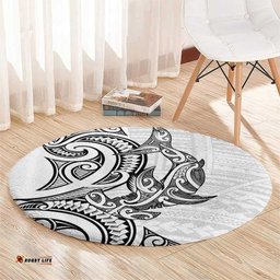 New Zealand Hammerhead Shark Round Carpet Maori Haehae Mangopare White LT14