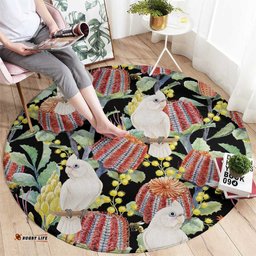 Little Corella Australia Cockatoo Round Carpet Cacatua Sanguinea Banksia Seamless Black LT14