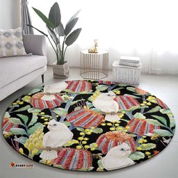Little Corella Australia Cockatoo Round Carpet Cacatua Sanguinea Banksia Seamless Black LT14