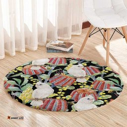 Little Corella Australia Cockatoo Round Carpet Cacatua Sanguinea Banksia Seamless Black LT14