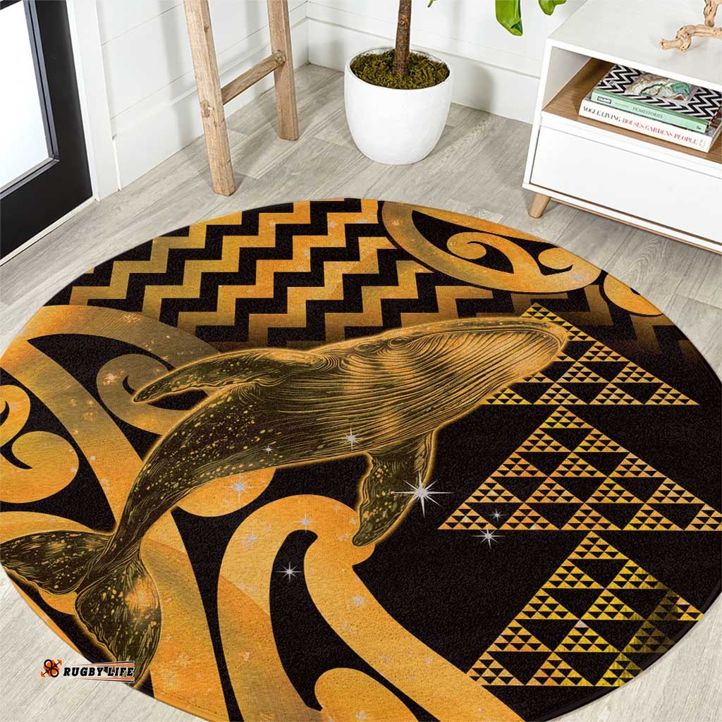 Humpback Whale Matariki New Zealand Round Carpet NZ Maori Paikea Poutama Luxury Gold LT14