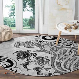 New Zealand Sea Animals with Maori Tribal Tattoo Round Carpet White Color LT03