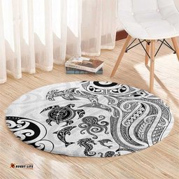 New Zealand Sea Animals with Maori Tribal Tattoo Round Carpet White Color LT03