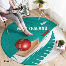 New Zealand Cricket Round Carpet Kiwi Birds Haka Dance Turquoise Fern Sporty Style LT03