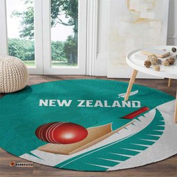 New Zealand Cricket Round Carpet Kiwi Birds Haka Dance Turquoise Fern Sporty Style LT03