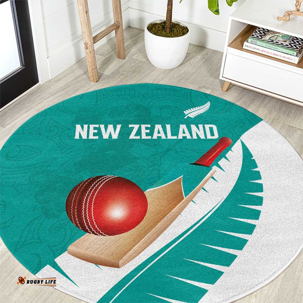 New Zealand Cricket Round Carpet Kiwi Birds Haka Dance Turquoise Fern Sporty Style LT03