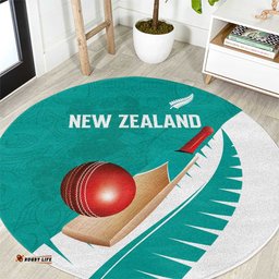 New Zealand Cricket Round Carpet Kiwi Birds Haka Dance Turquoise Fern Sporty Style LT03