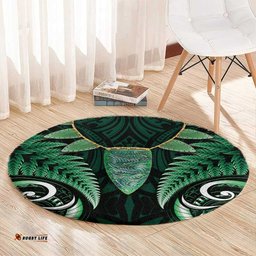 Aotearoa Pounamu Niho Round Carpet Silver Fern Mix Maori Pattern - Green LT14