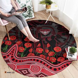 Essendon Bombers ANZAC Day Round Carpet Indigenous Dot Art with Poppy Flower Tribute TS04