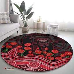 Essendon Bombers ANZAC Day Round Carpet Indigenous Dot Art with Poppy Flower Tribute TS04