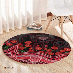 Essendon Bombers ANZAC Day Round Carpet Indigenous Dot Art with Poppy Flower Tribute TS04