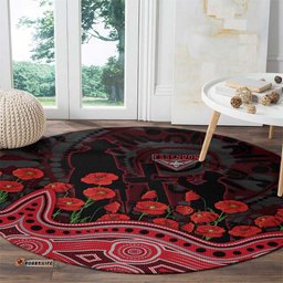 Essendon Bombers ANZAC Day Round Carpet Indigenous Dot Art with Poppy Flower Tribute TS04