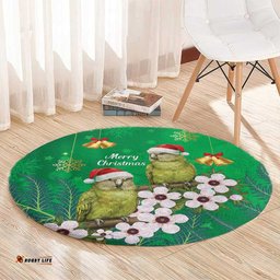 New Zealand Kakapo Christmas Round Carpet Owl Parrot Santa Sliver Fern Manuka - Green LT14