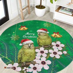 New Zealand Kakapo Christmas Round Carpet Owl Parrot Santa Sliver Fern Manuka - Green LT14